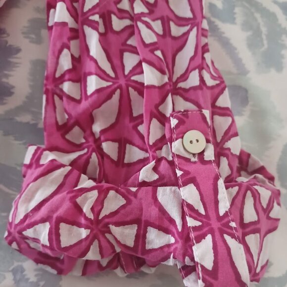 Chico’s Sz 1 (M) Pink White Geometric Print Button Cotton Blouse Shirt Roll Tab - Picture 4 of 9